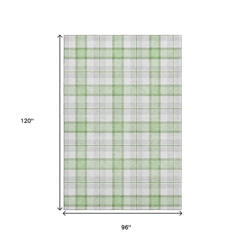 8' X 10' Mint Green Ivory And Gray Plaid Washable Area Rug With UV Protection