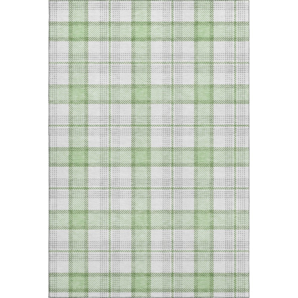 8' X 10' Mint Green Ivory And Gray Plaid Washable Area Rug With UV Protection