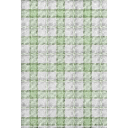 8' X 10' Mint Green Ivory And Gray Plaid Washable Area Rug With UV Protection
