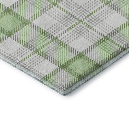 8' X 10' Mint Green Ivory And Gray Plaid Washable Area Rug With UV Protection