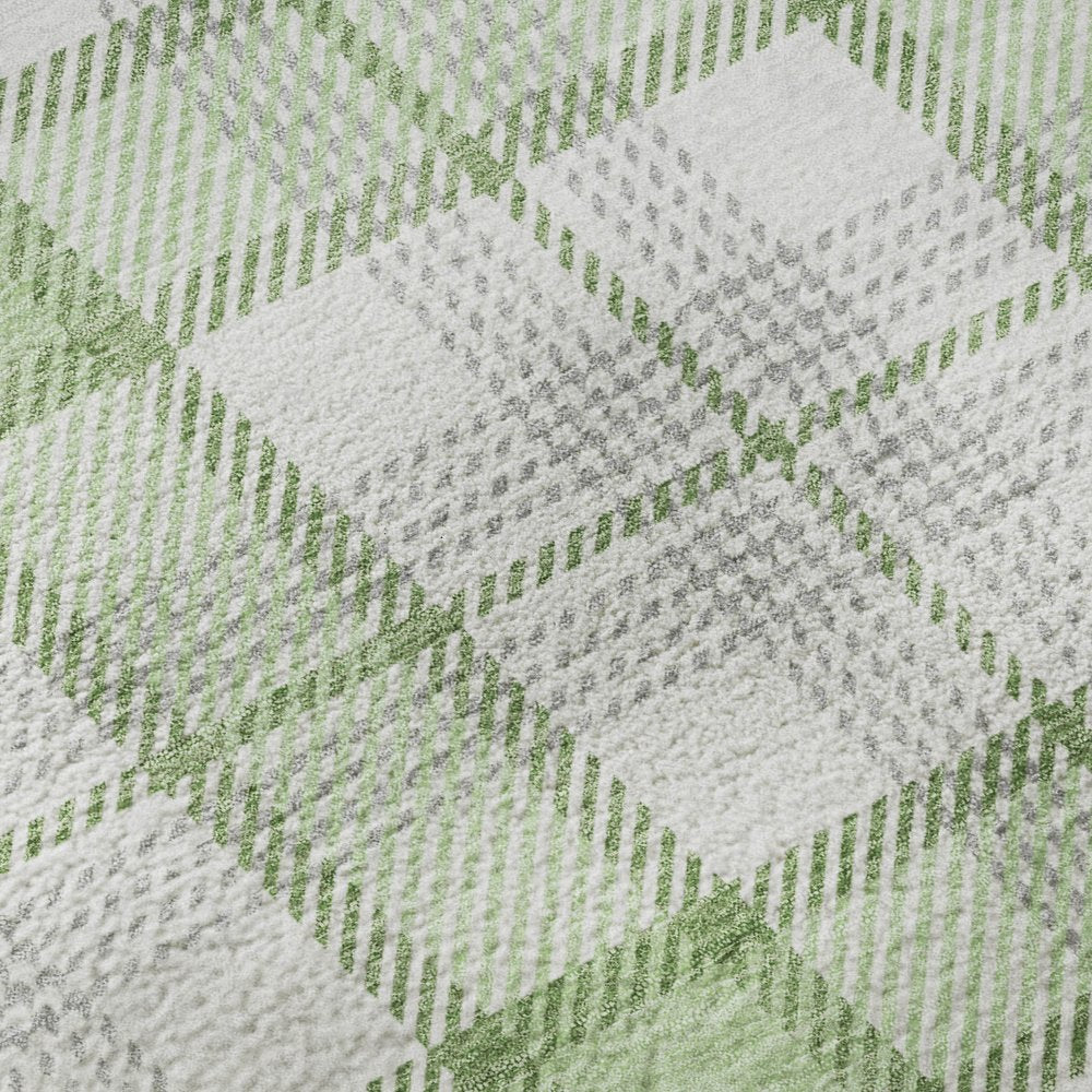 8' X 10' Mint Green Ivory And Gray Plaid Washable Area Rug With UV Protection