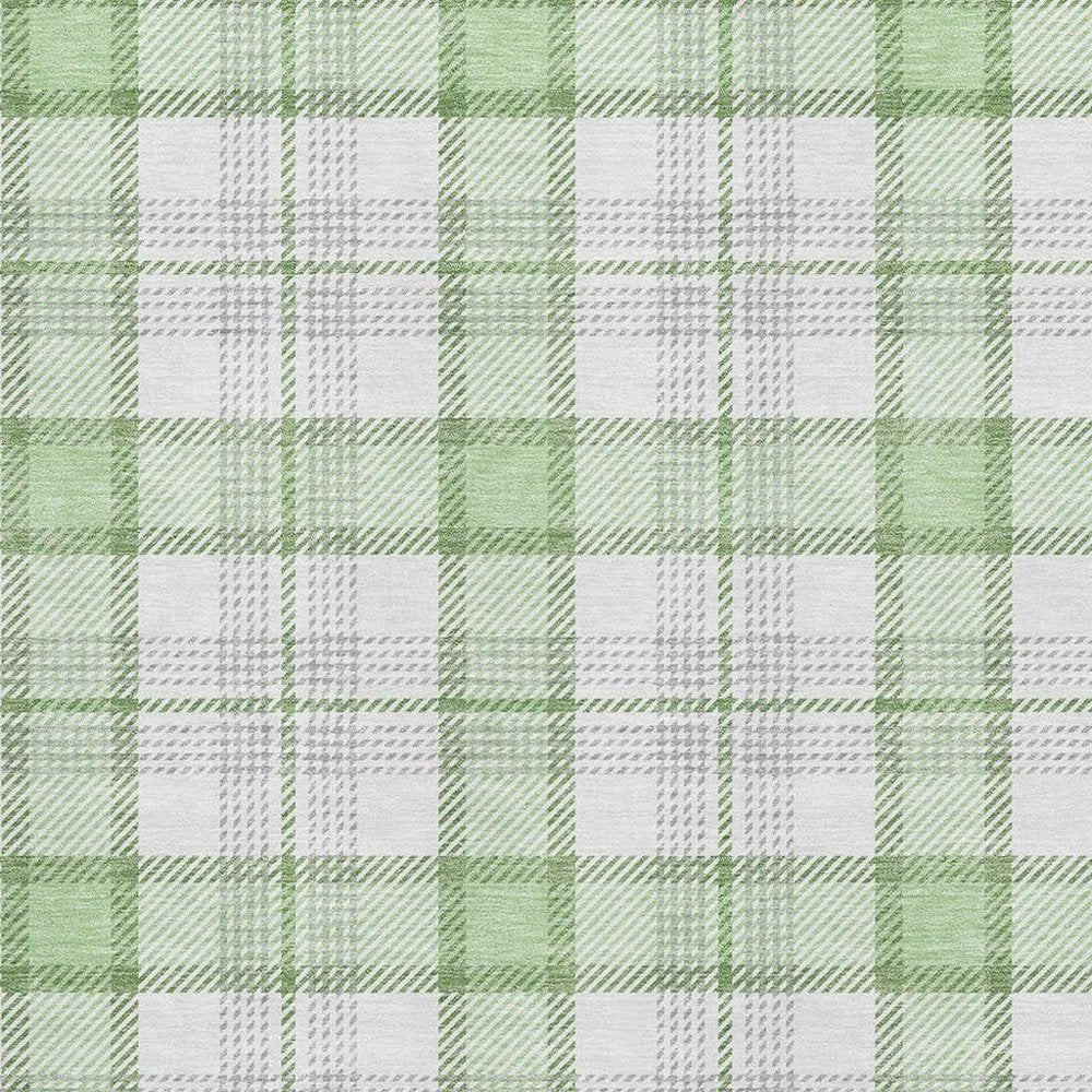 8' X 10' Mint Green Ivory And Gray Plaid Washable Area Rug With UV Protection