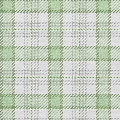 8' X 10' Mint Green Ivory And Gray Plaid Washable Area Rug With UV Protection
