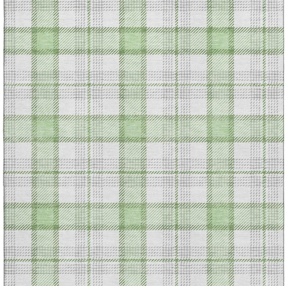 8' X 10' Mint Green Ivory And Gray Plaid Washable Area Rug With UV Protection
