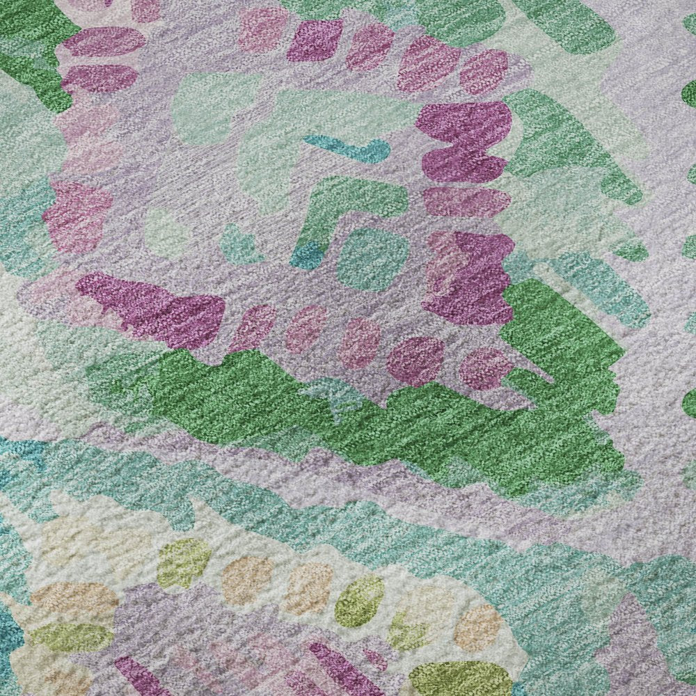 8' X 8' Lavender Teal And Orange Geometric Washable Round Rug With UV Protection