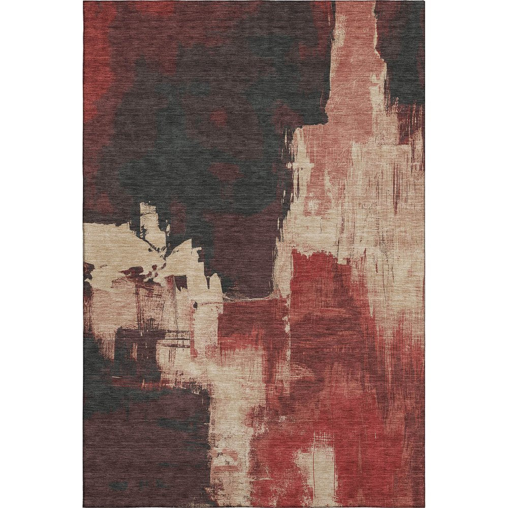 5' X 8' Brick Red Mauve And Beige Abstract Washable Area Rug With UV Protection
