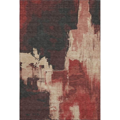 5' X 8' Brick Red Mauve And Beige Abstract Washable Area Rug With UV Protection
