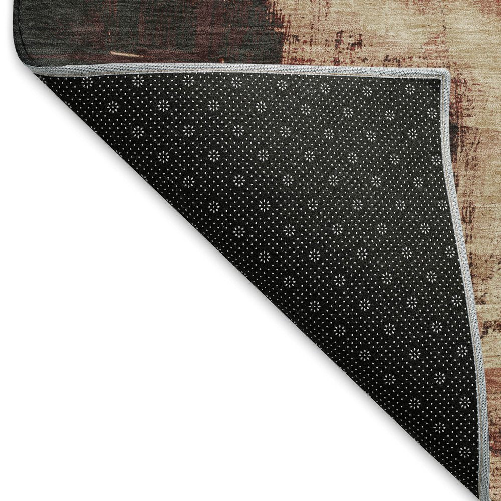 5' X 8' Brick Red Mauve And Beige Abstract Washable Area Rug With UV Protection