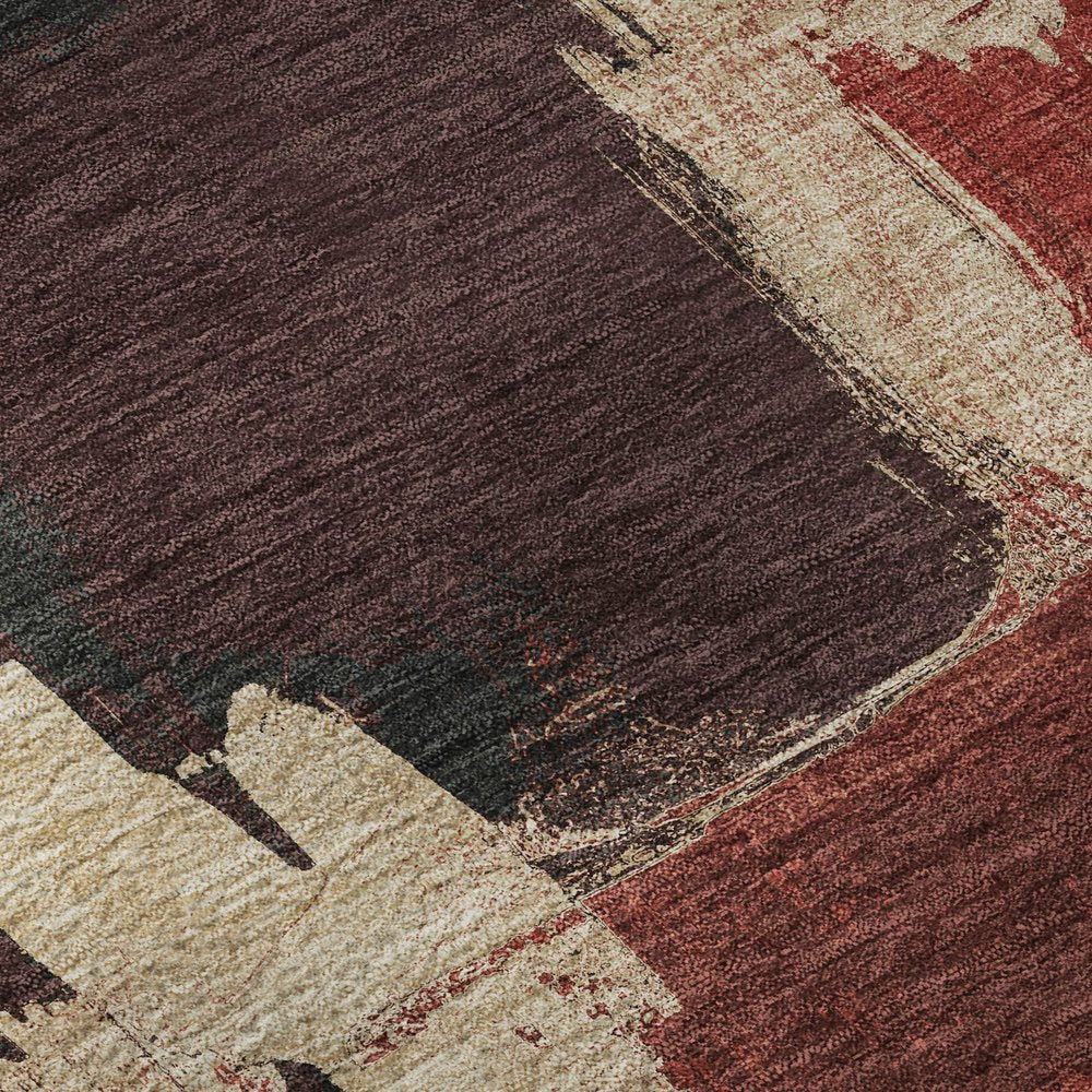 8' X 8' Brick Red Mauve And Beige Abstract Washable Round Rug With UV Protection