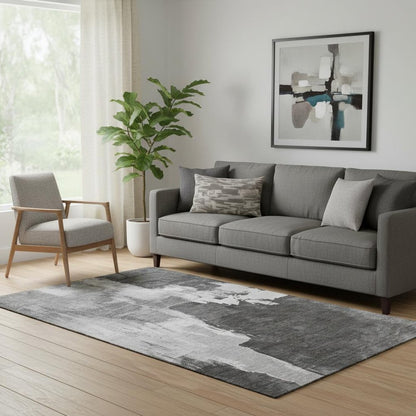 5' X 8' Gray Silver And Charcoal Abstract Washable Area Rug With UV Protection