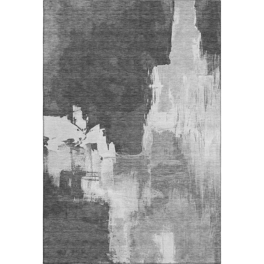 5' X 8' Gray Silver And Charcoal Abstract Washable Area Rug With UV Protection