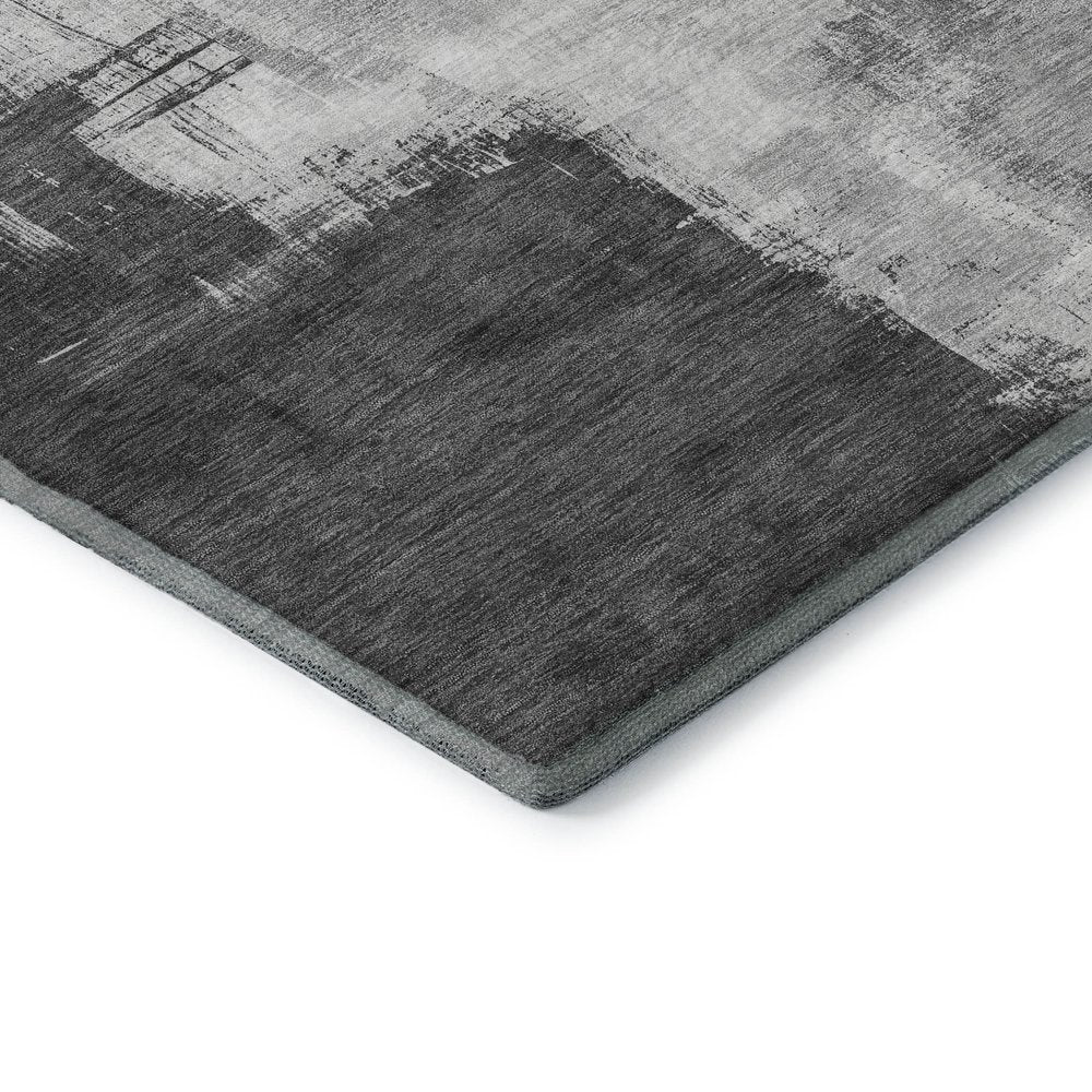 5' X 8' Gray Silver And Charcoal Abstract Washable Area Rug With UV Protection