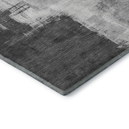 5' X 8' Gray Silver And Charcoal Abstract Washable Area Rug With UV Protection