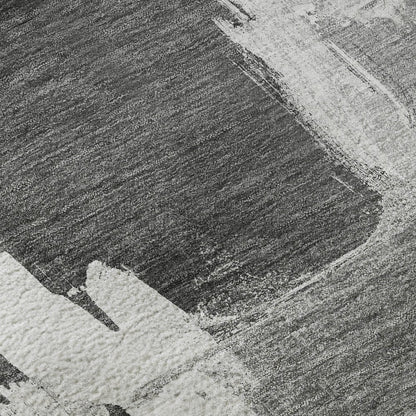 5' X 8' Gray Silver And Charcoal Abstract Washable Area Rug With UV Protection