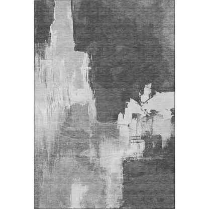 5' X 8' Gray Silver And Charcoal Abstract Washable Area Rug With UV Protection