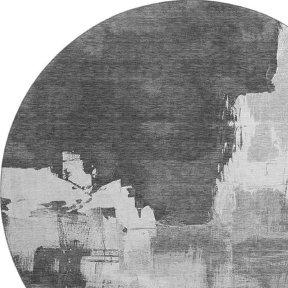 8' X 8' Gray Silver And Charcoal Abstract Washable Round Rug With UV Protection