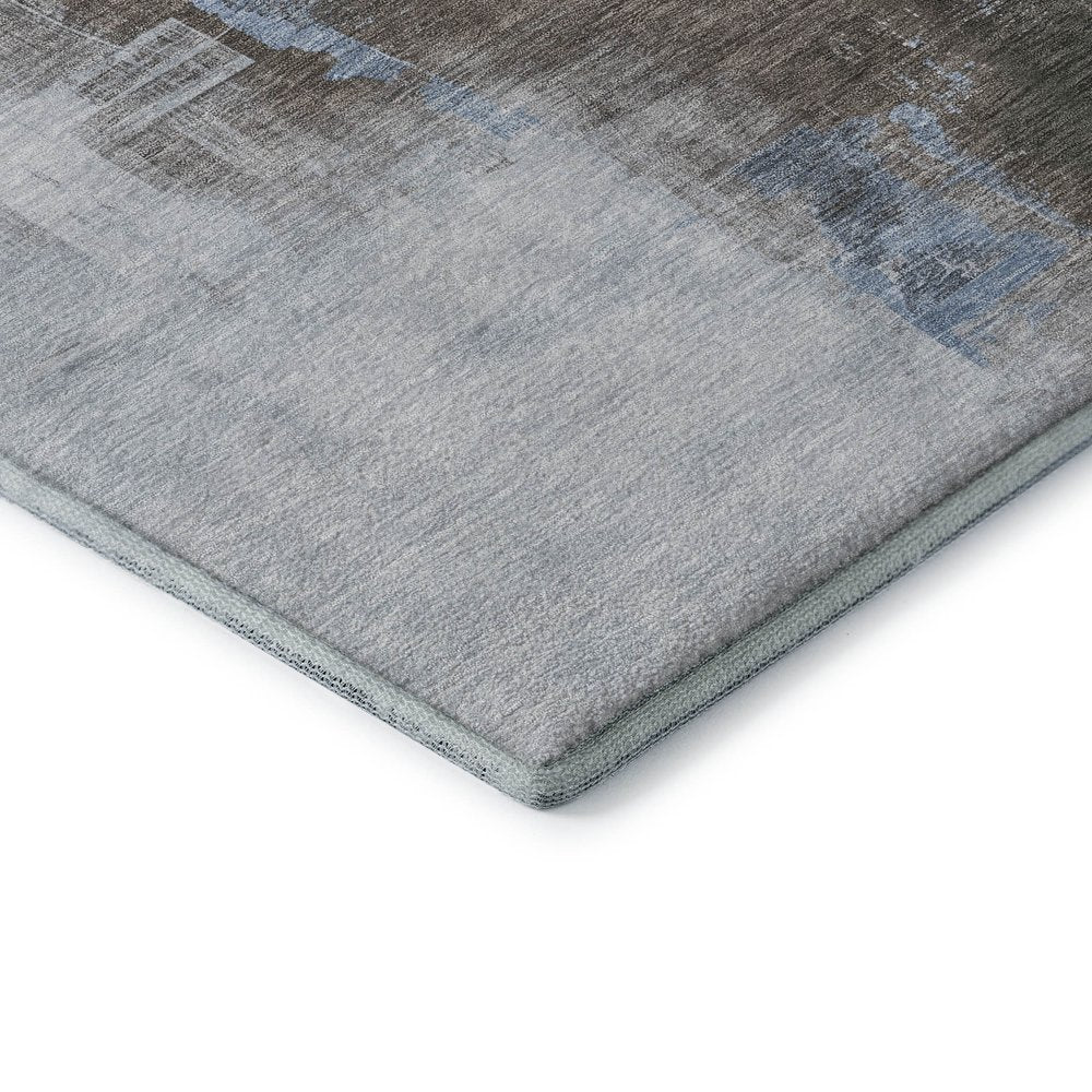 8' X 8' Sky Blue Chocolate And Taupe Abstract Washable Round Rug With UV Protection