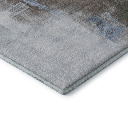 8' X 8' Sky Blue Chocolate And Taupe Abstract Washable Round Rug With UV Protection