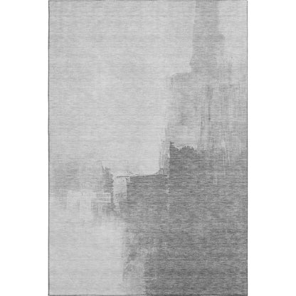 5' X 8' Silver Gray And Charcoal Abstract Washable Area Rug With UV Protection