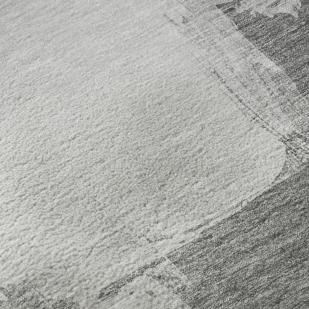 5' X 8' Silver Gray And Charcoal Abstract Washable Area Rug With UV Protection