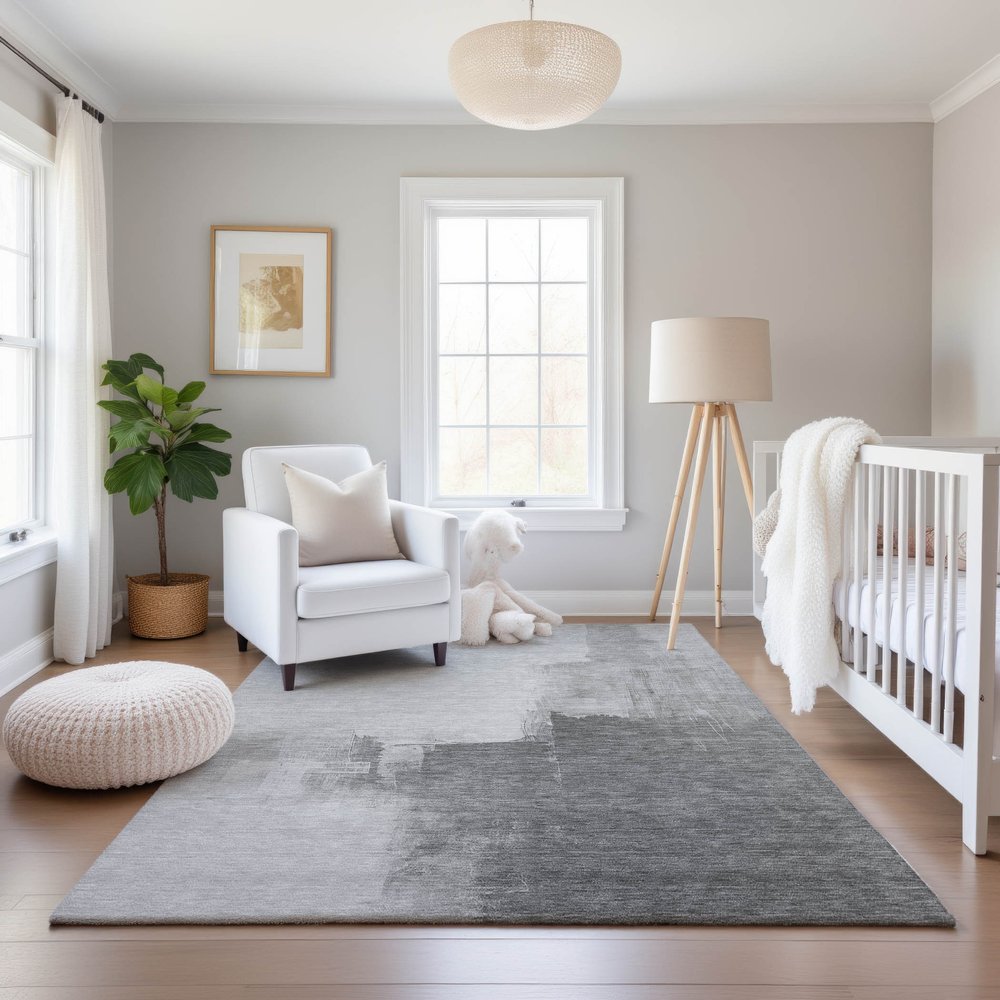 5' X 8' Silver Gray And Charcoal Abstract Washable Area Rug With UV Protection