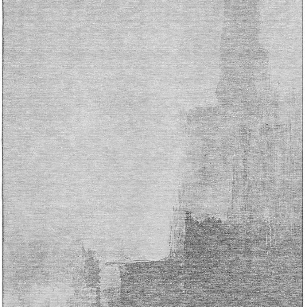 5' X 8' Silver Gray And Charcoal Abstract Washable Area Rug With UV Protection