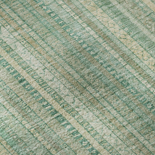 5' X 8' Aqua Beige And Teal Striped Washable Area Rug With UV Protection