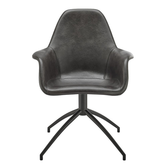 Black Upholstered Faux Leather And Steel Dining Arm Chair