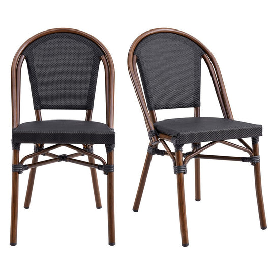 Set of Two Brown Aluminum and Resin Open Back Dining Side Chairs