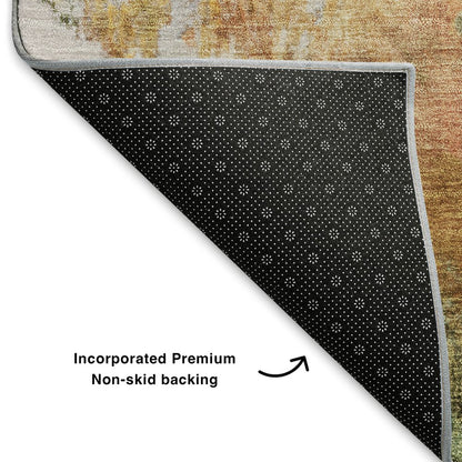 8' X 10' Fern Green Rust And Copper Abstract Washable Area Rug With UV Protection