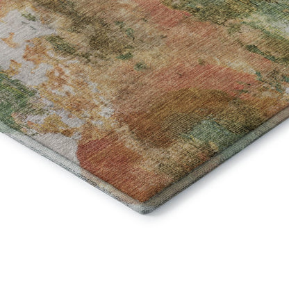 8' X 10' Fern Green Rust And Copper Abstract Washable Area Rug With UV Protection