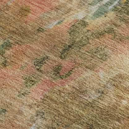 8' X 10' Fern Green Rust And Copper Abstract Washable Area Rug With UV Protection