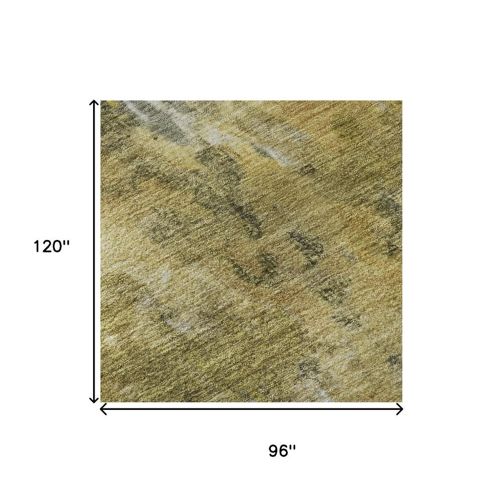 8' X 10' Taupe Gold And Ivory Abstract Washable Area Rug With UV Protection