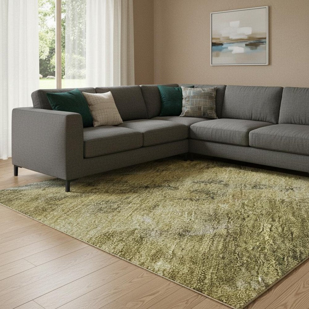 8' X 10' Taupe Gold And Ivory Abstract Washable Area Rug With UV Protection