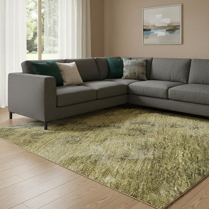 8' X 10' Taupe Gold And Ivory Abstract Washable Area Rug With UV Protection