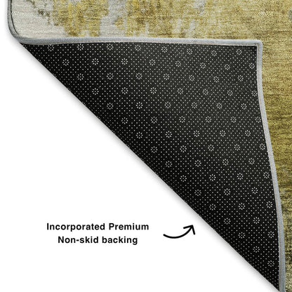 8' X 10' Taupe Gold And Ivory Abstract Washable Area Rug With UV Protection