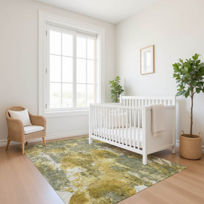 8' X 10' Taupe Gold And Ivory Abstract Washable Area Rug With UV Protection