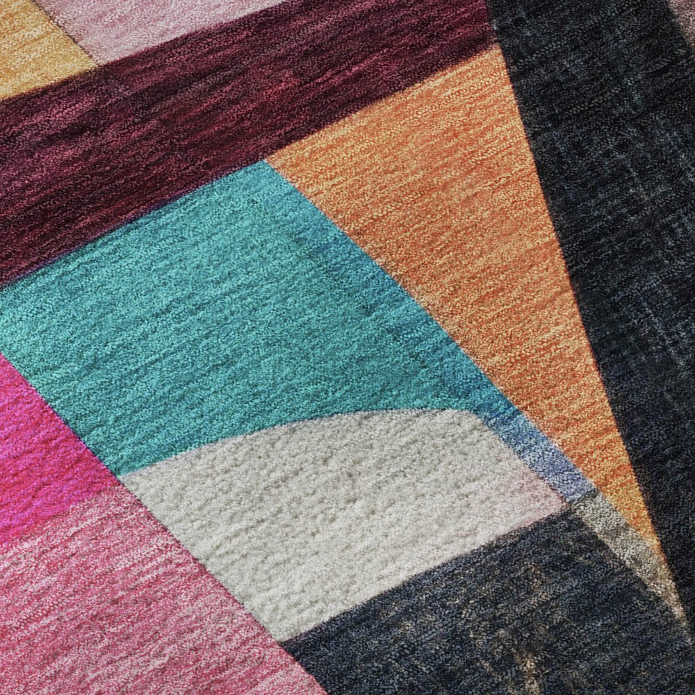 5' X 8' Blue Orange And Pink Abstract Washable Area Rug With UV Protection