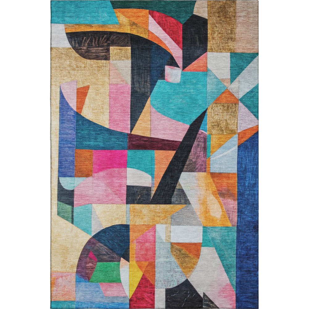 8' X 10' Blue Orange And Pink Abstract Washable Area Rug With UV Protection