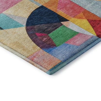 8' X 10' Blue Orange And Pink Abstract Washable Area Rug With UV Protection