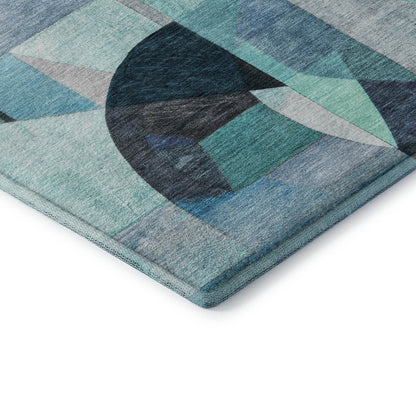 8' X 10' Teal Black And Blue Abstract Washable Area Rug With UV Protection