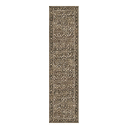 8' Brown Ivory And Tan Floral Medallion Washable Runner Rug