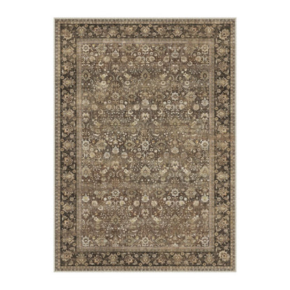8' Brown Ivory And Tan Floral Medallion Washable Runner Rug