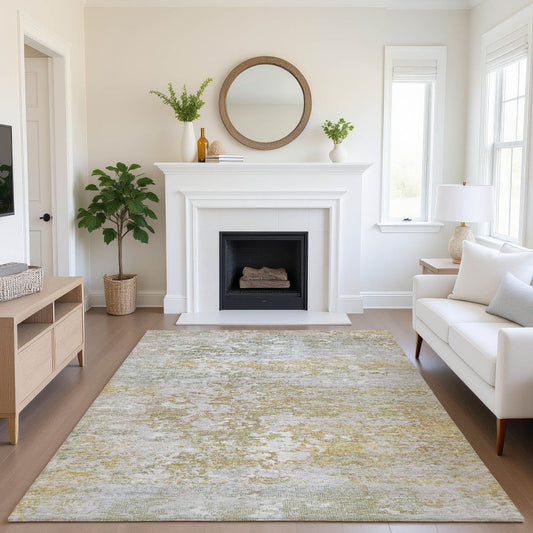 8' X 10' Sage And Ivory Abstract Washable Area Rug With UV Protection
