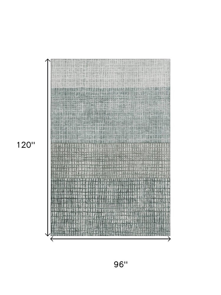 8' X 10' Aqua Ivory And Gray Geometric Washable Area Rug With UV Protection