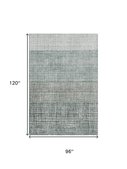 8' X 10' Aqua Ivory And Gray Geometric Washable Area Rug With UV Protection
