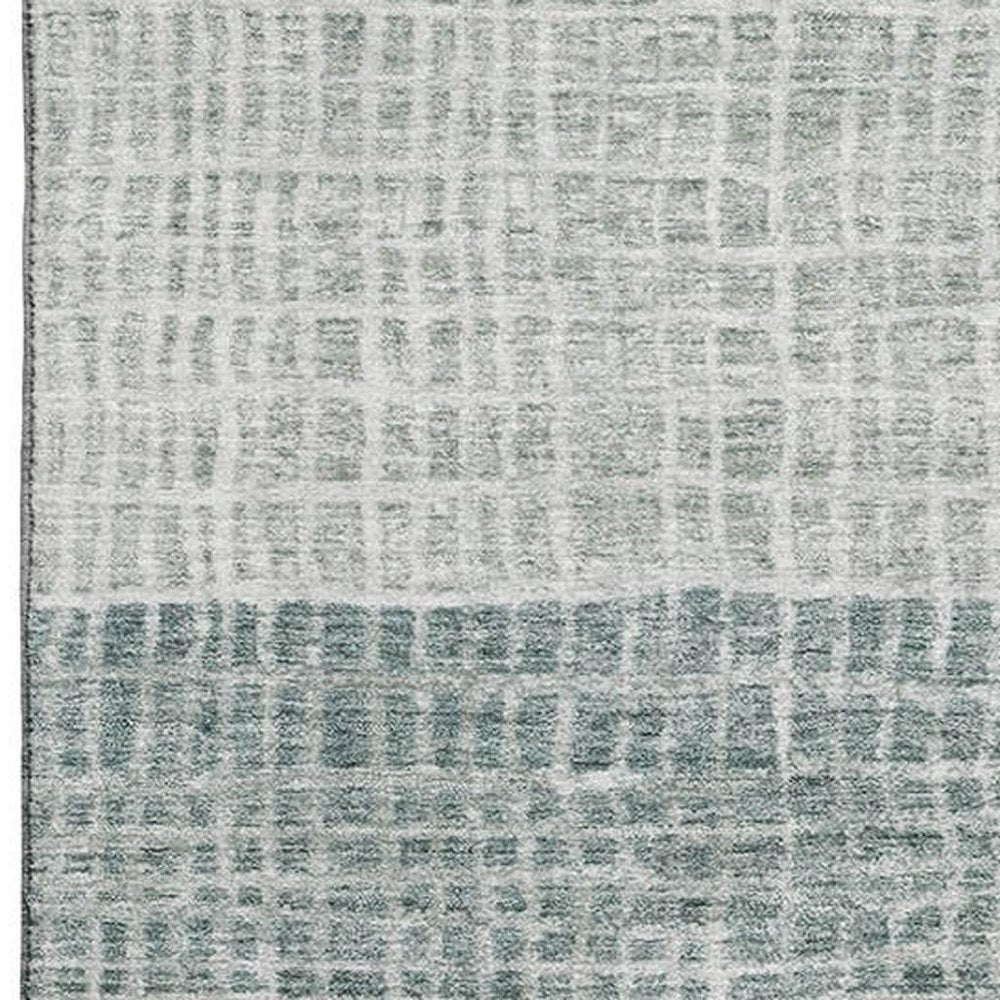 8' X 10' Aqua Ivory And Gray Geometric Washable Area Rug With UV Protection