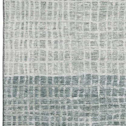 8' X 10' Aqua Ivory And Gray Geometric Washable Area Rug With UV Protection