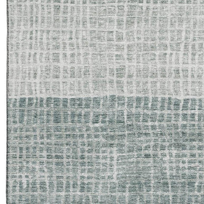 8' X 10' Aqua Ivory And Gray Geometric Washable Area Rug With UV Protection