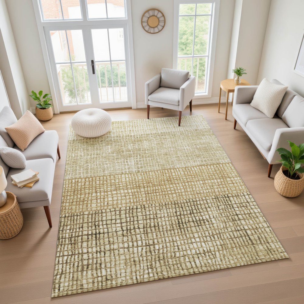 8' X 10' Brown And Beige Geometric Washable Area Rug With UV Protection